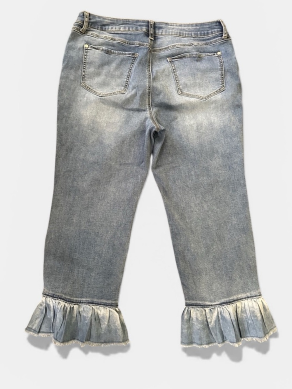 Est 1946 Denim High Rise Wash Crop Jeans Flouncy Frayed Hem Women’s Sz 14 - Picture 4 of 10